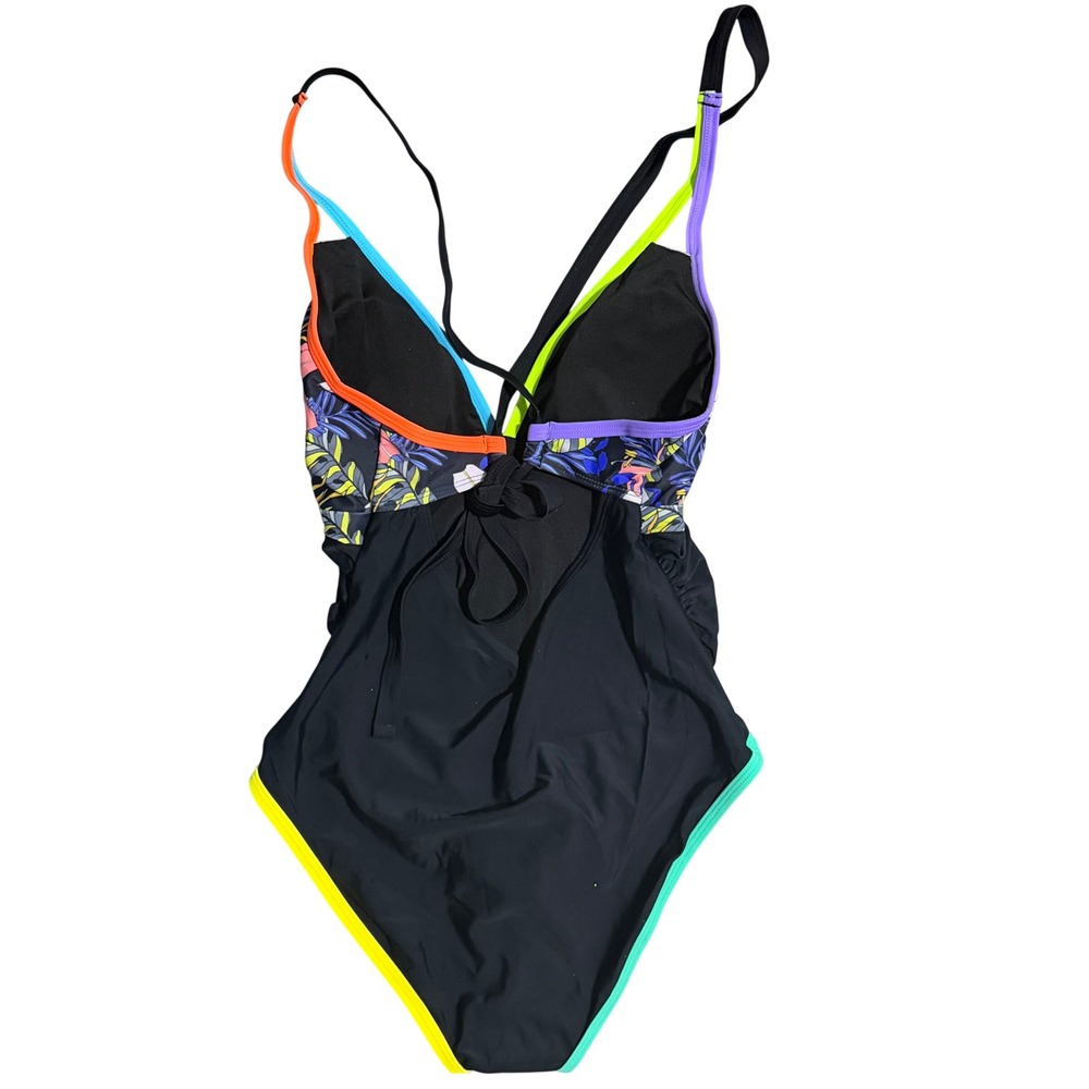 NWT Popvil One Piece Tummy Control Swimsuit Neon Color Block V Neck Large - Picture 5 of 7